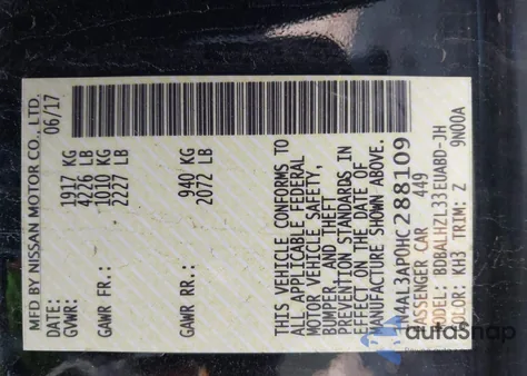 2017 Nissan Altima 2.5 Sr from USA, damaged, VIN 1N4AL3AP0HC288109